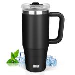 Tyeso 40 oz Tumbler with Handle, Straw and Lid - Leak Resistant Insulated Stainless Steel Water Bottle, Car Cup Holder Friendly Travel Coffee Mug Black - Gifts for Men & Women