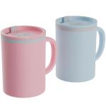 Copco Iconic 16oz Double Wall Insulated Desk Mug with Lid and Handle, Set of 2, BPA-Free Reusable Plastic, Spill-Proof, Microwave & Dishwasher Safe, Wide Mouth, Cup Holder Friendly (Light Blue/Pink)