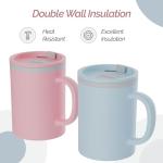 Copco Iconic 16oz Double Wall Insulated Desk Mug with Lid and Handle, Set of 2, BPA-Free Reusable Plastic, Spill-Proof, Microwave & Dishwasher Safe, Wide Mouth, Cup Holder Friendly (Light Blue/Pink)