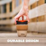 SoleCup. - Reusable Strengthened Glass Travel Cup - Spill Proof Insulated Coffee Mug - 12oz/340ml BPA-Free Hot Drink Travel Mug with Lid & Cork Band (Black)