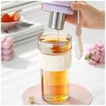 Tea Infuser Mug, Glass Travel Coffee Mug, 20oz Reusable Coffee Cup with Stainless Steel Filter, Tea cup with infuser and lid (Purple)