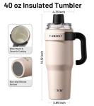 TKK 40 oz Tumblers with Handle and Straw, Ceramic Coating Insulated Bottle 100% Leakproof Travel Mug for Water, Iced Tea or Coffee, Smoothie, Cup Holder Friendly Base, Pink