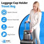KBC United Luggage Cup Holder Travel Bag - Suitcase Drink Caddy With Cover - Freehand Airplane Drink Carrier Attachment With Cover - Travelers Coffee Gadgets Essentials (Grey)