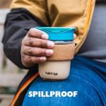 SoleCup. - Reusable Strengthened Glass Travel Cup - Spill Proof Insulated Coffee Mug - 12oz/340ml BPA-Free Hot Drink Travel Mug with Lid & Cork Band (Black)