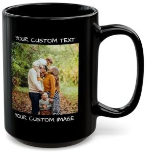 Personalized Coffee Mug – Custom Photo, Text, or Logo Ceramic Mug Tea Cup | Taza Personalizada with Picture or Message | Customized Gift Idea for Men & Women, Mom, Dad, Friends - Black/White | 15oz