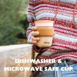 SoleCup. - Reusable Strengthened Glass Travel Cup - Spill Proof Insulated Coffee Mug - 12oz/340ml BPA-Free Hot Drink Travel Mug with Lid & Cork Band (Black)