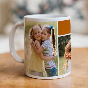 Personalized Photo Coffee Mug, Custom Picture Cup with Theme Designs, White Ceramic 11oz, 15 oz, and 20 oz - Colored Interior Options (Classic 3 Photo with Text)