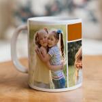Personalized Photo Coffee Mug, Custom Picture Cup with Theme Designs, White Ceramic 11oz, 15 oz, and 20 oz - Colored Interior Options (Classic 3 Photo with Text)