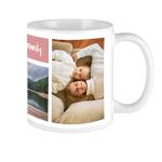 Personalized Photo Coffee Mug, Custom Picture Cup with Theme Designs, White Ceramic 11oz, 15 oz, and 20 oz - Colored Interior Options (Classic 3 Photo with Text)