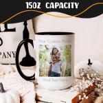 Giftbees Personalized Coffee Mug 15 Oz, Custom Picture Text or Logo Ceramic Mug, Customized Gift for Men & Women, Taza Personalizada with Photo and Words, Customizable Large Tea Cup | White - Black