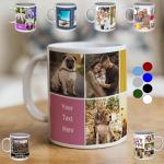 Personalized Photo Coffee Mug, Custom Picture Cup with Theme Designs, White Ceramic 11oz, 15 oz, and 20 oz - Colored Interior Options (Classic 3 Photo with Text)
