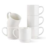 GBHOME 11OZ Stackable Coffee Mugs, Ceramic Coffee Mugs Set of 6 for Man,Woman,Dad,Mom, Porcelain Coffee Mugs for Latte/Cappuccino/Cocoa. Dishwasher&Microwave Safe, Off White
