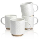 Sweese Stackable Coffee Mugs - 10 Oz Porcelain Cups with Sculpture design for Specialty Coffee Drinks, Cappuccino, Cafe Mocha, Latte and tea, Set of 4, White