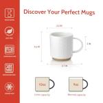 Sweese Stackable Coffee Mugs - 10 Oz Porcelain Cups with Sculpture design for Specialty Coffee Drinks, Cappuccino, Cafe Mocha, Latte and tea, Set of 4, White