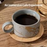 LUKA 6 Ounce Porcelain Stackable Espresso Cups with Saucers and Metal Stand Set of 4, Ceramic Cappuccino Cups Set for Specialty Coffee Drinks, Latte, Cafe Mocha and Tea, Gray