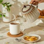 Sweese Stackable Coffee Mugs - 10 Oz Porcelain Cups with Sculpture design for Specialty Coffee Drinks, Cappuccino, Cafe Mocha, Latte and tea, Set of 4, White