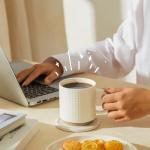 Sweese Stackable Coffee Mugs - 10 Oz Porcelain Cups with Sculpture design for Specialty Coffee Drinks, Cappuccino, Cafe Mocha, Latte and tea, Set of 4, White