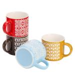 Hiceeden Set of 4 Stackable Coffee Mugs with Rack, 15 oz Colorful Ceramic Coffee Mugs with Metal Stand, Coffee Cup Set for Espresso, Cocoa, Latte, Americano, Cappuccino, Tea, Milk, Multi-colored