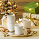 Sweese Stackable Coffee Mugs - 10 Oz Porcelain Cups with Sculpture design for Specialty Coffee Drinks, Cappuccino, Cafe Mocha, Latte and tea, Set of 4, White