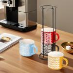 Hiceeden Set of 4 Stackable Coffee Mugs with Rack, 15 oz Colorful Ceramic Coffee Mugs with Metal Stand, Coffee Cup Set for Espresso, Cocoa, Latte, Americano, Cappuccino, Tea, Milk, Multi-colored