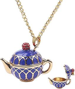 U-M Creative Retro Openable Blue Teapot Pendant Necklace Women's Long Sweater Chain Accessories Professional
