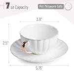 BTaT- White Tea Cups and Saucers Set of 12 (7 oz), Porcelain White Tea Cup Set of 12 with Golden Trim Design, Dishwasher Safe