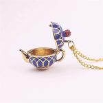 U-M Creative Retro Openable Blue Teapot Pendant Necklace Women's Long Sweater Chain Accessories Professional