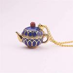 U-M Creative Retro Openable Blue Teapot Pendant Necklace Women's Long Sweater Chain Accessories Professional