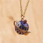 U-M Creative Retro Openable Blue Teapot Pendant Necklace Women's Long Sweater Chain Accessories Professional