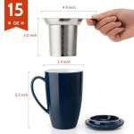 Sweese 15oz Ceramic Tea Cup with Infuser and Lid, Microwave and Dishwasher Safe, Extra-Fine Loose Leaf Tea Steeper, Comfortable Handle, Tea Set in Gift Box, Dark Blue