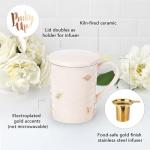 Pinky Up Annette Ceramic Tea Cup with Infuser and Lid, Travel Mug for Loose Leaf Teas, Home Office, Camping, Picnic Party, 12 oz, Set of 1, Honeycomb