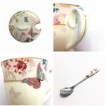 YBK Tech Euro Style Porcelain Tea Cup Coffee Mug with Lid for Breakfast Home Kitchen (((Butterflies Pattern) (Pink)))