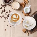 WRINGKIT Tea Cups and Saucers Set of 6, 7 Oz Floral Tea Cups, White Porcelain Tea Cup with Saucer, British Coffee Cups Sets for Women Teas Party, Cappuccino, Latte, Microwave Safe