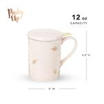 Pinky Up Annette Ceramic Tea Cup with Infuser and Lid, Travel Mug for Loose Leaf Teas, Home Office, Camping, Picnic Party, 12 oz, Set of 1, Honeycomb