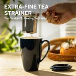 Sweese 15oz Ceramic Tea Cup with Infuser and Lid, Microwave and Dishwasher Safe, Extra-Fine Loose Leaf Tea Steeper, Comfortable Handle, Tea Set in Gift Box, Dark Blue