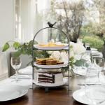 SparkWorks 3 Tiered Cake Stand, Tea Party Serving Platter, Dessert and Cupcake Stand, Metal Tiered Serving Stand Includes Three Premium White Stoneware Plates