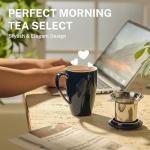 Sweese 15oz Ceramic Tea Cup with Infuser and Lid, Microwave and Dishwasher Safe, Extra-Fine Loose Leaf Tea Steeper, Comfortable Handle, Tea Set in Gift Box, Dark Blue