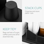 Navaris Small Coffee Station Organizer - Tea and Coffee Condiment Supplies Holder with Stacking Cup Storage - For Kitchen or Office Break Room - Black