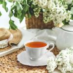 Jucoan Set of 6 Porcelain Tea Cups and Saucers, Bone China Tea Cup Set, 6 oz White Tea Cup Set, Coffee Cups, Espresso Cups, British Tea Cups Gift for Wedding Bridal Shower Birthday Party