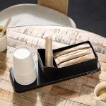 Navaris Small Coffee Station Organizer - Tea and Coffee Condiment Supplies Holder with Stacking Cup Storage - For Kitchen or Office Break Room - Black