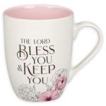 Christian Art Gifts Inspirational Ceramic Coffee & Tea Scripture Mug for Women: May the Lord Bless You Encouraging Bible Verse, Microwave & Dishwasher Safe Novelty Drinkware, White/Pink Floral, 12 oz.