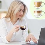 Hlukana Double Walled Glass Coffee Mugs Set of 2, 8 oz Hand Blown Insulated mugs with Handle, Clear Coffee Mugs for Cappuccino, Latte, Americano, Tea Bag, Beverage Glasses Heat Resistant Coffee Cups