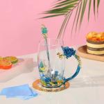 DasyFly Birthday Gifts For Women,Butterfly Flower Glass Tea Cup Sky Blue Rose Coffee Mug For Women Mom Wife Sister Coworker Female Friend on Anniversary Christmas Mothers day Presents