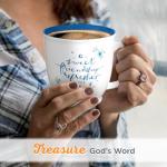 Christian Art Gifts Blue Floral Ceramic Coffee Mug – 14 oz. Microwave and Dishwasher-safe Inspirational Scripture Coffee and Tea Mug for Friends with Bible Verse: A Sweet Friendship – Proverbs 27:9