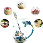 DasyFly Birthday Gifts For Women,Butterfly Flower Glass Tea Cup Sky Blue Rose Coffee Mug For Women Mom Wife Sister Coworker Female Friend on Anniversary Christmas Mothers day Presents