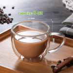 Hlukana Double Walled Glass Coffee Mugs Set of 2, 8 oz Hand Blown Insulated mugs with Handle, Clear Coffee Mugs for Cappuccino, Latte, Americano, Tea Bag, Beverage Glasses Heat Resistant Coffee Cups