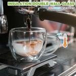 Hlukana Double Walled Glass Coffee Mugs Set of 2, 8 oz Hand Blown Insulated mugs with Handle, Clear Coffee Mugs for Cappuccino, Latte, Americano, Tea Bag, Beverage Glasses Heat Resistant Coffee Cups