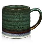 RELEDESA 18 Oz Large Ceramic Coffee Mug, 500ml Big Handmade Pottery Tea Cup for Office and Home, Big Handle Easy to Hold, Microwave and Dishwasher Safe, Stylish Texture Glaze (Ink Green)