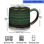 RELEDESA 18 Oz Large Ceramic Coffee Mug, 500ml Big Handmade Pottery Tea Cup for Office and Home, Big Handle Easy to Hold, Microwave and Dishwasher Safe, Stylish Texture Glaze (Ink Green)