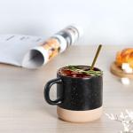 12 OZ Ceramic Coffee Mug – Speckled White Gloss, Modern Porcelain Tea Cup with Square Handle, Cute Cups for Latte, Cappuccino, Mocha, Cocoa, Gift for Men Women Mug Lovers, Microwave Safe, Black